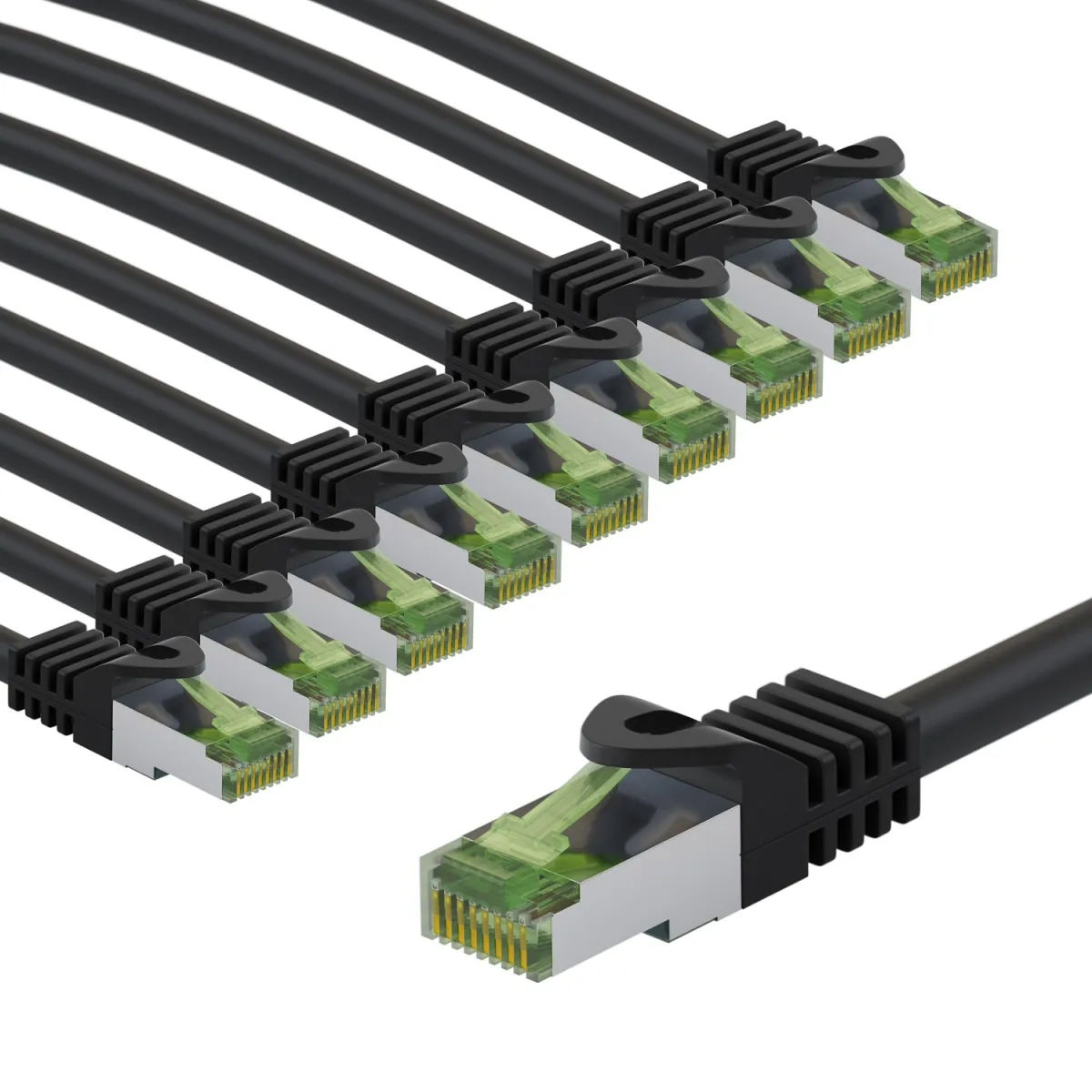 GHMT-zertifiziertes CAT 8.1 Patchkabel, S/FTP (PiMF), 2 m, schwarz, 10er-Set