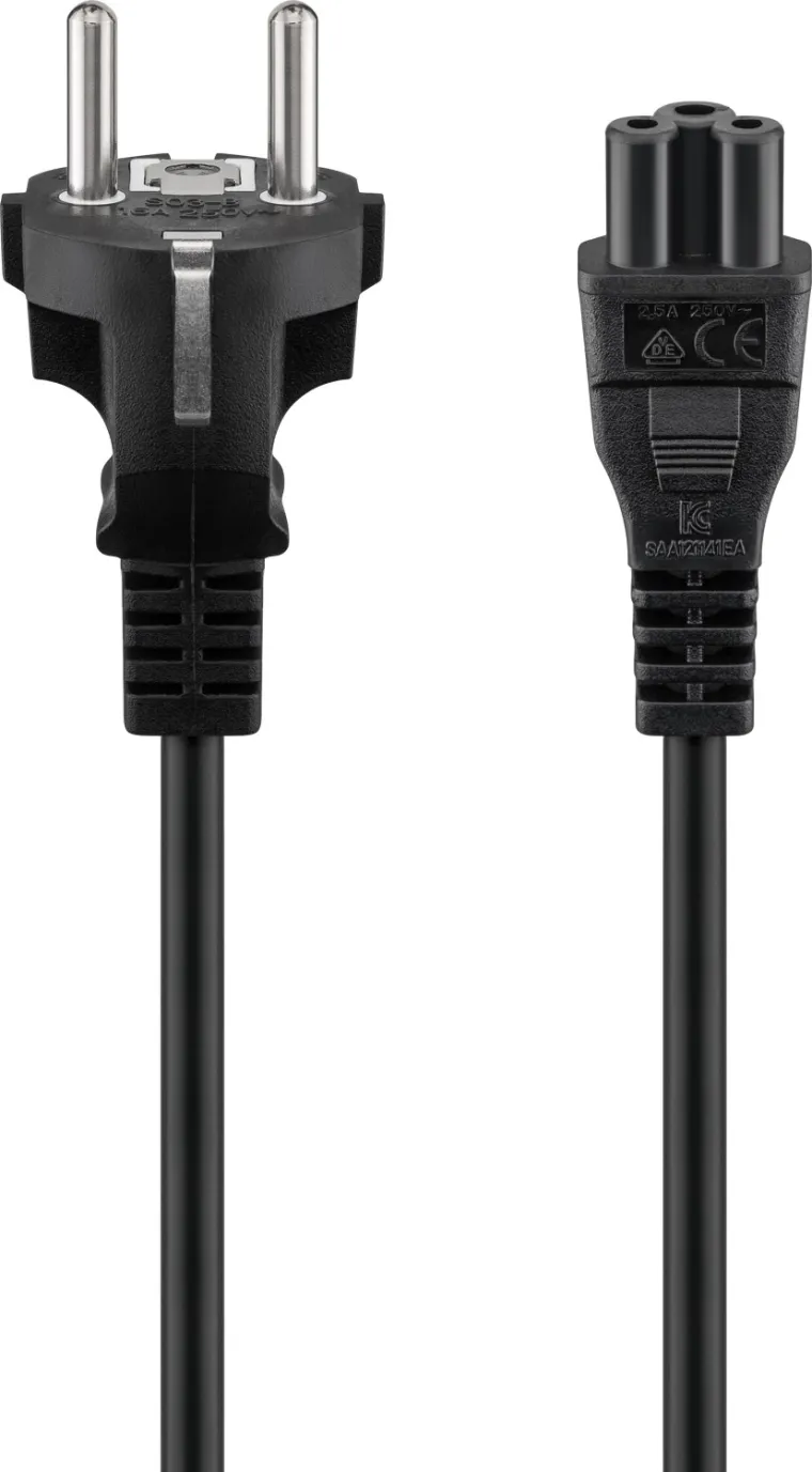 Netzkabel mit Schutzkontakt, 2 m, schwarz, (3*0,75 mm²)