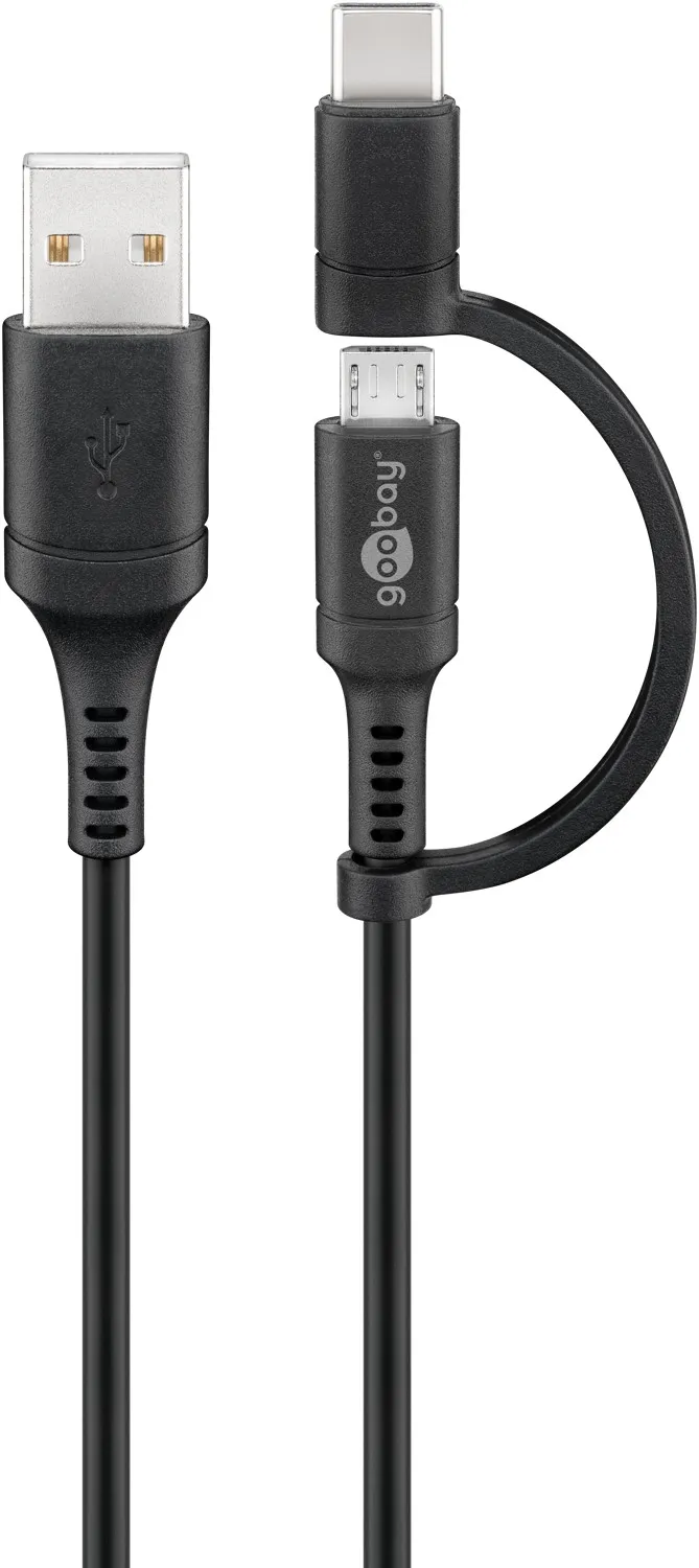 2in1-Kabel USB-A auf Micro-B/USB-C, 1 m, schwarz
