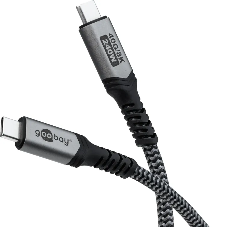 USB-C-Kabel, USB4, 1 m, schwarz;silber
