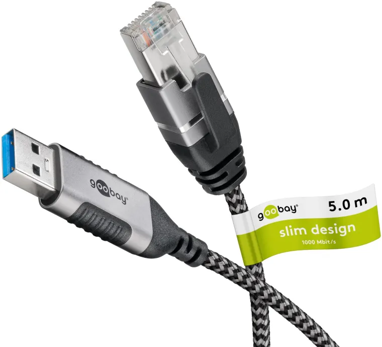 Ethernet-Kabel USB-A 3.0 auf RJ45, Slim, 5 m