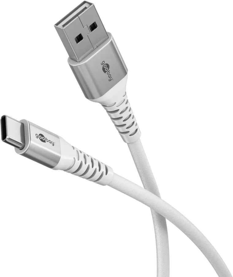USB-C auf USB-A Supersoftes Textilkabel mit Metallsteckern, 0,5 m, weiß