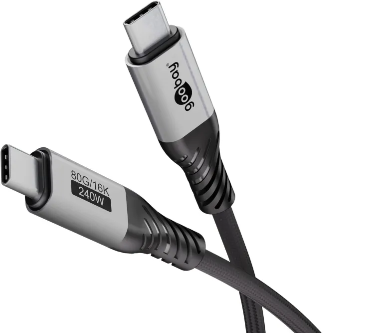 USB-C-Kabel, USB4 Version 2.0, 1 m, schwarz;silber
