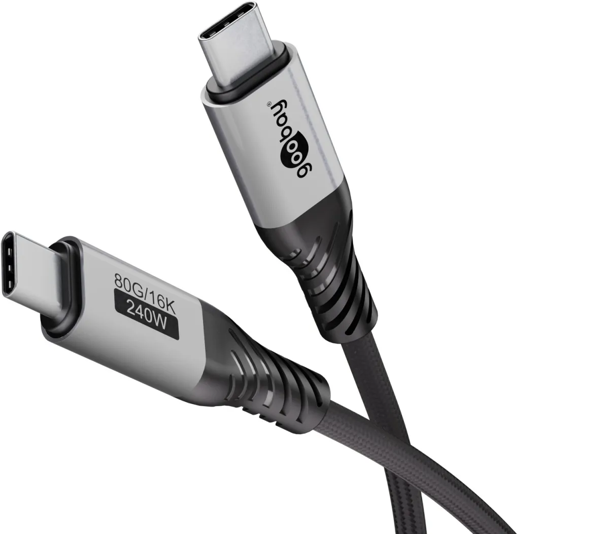 USB-C-Kabel, USB4 Version 2.0, 1 m, schwarz;silber