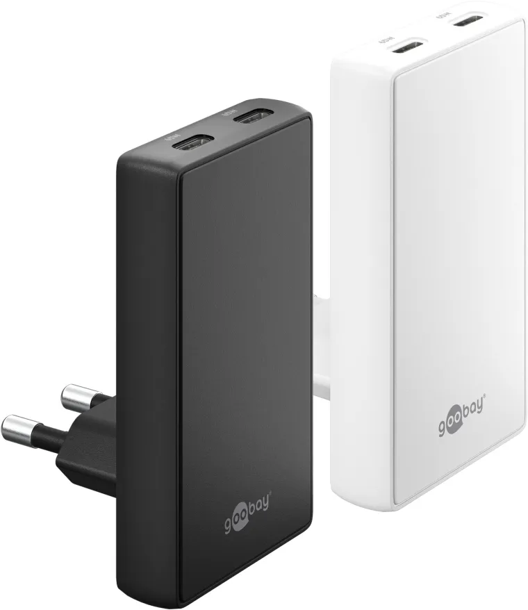 65 W USB-C PD GaN Dual-Schnellladegerät 90° Flat weiß