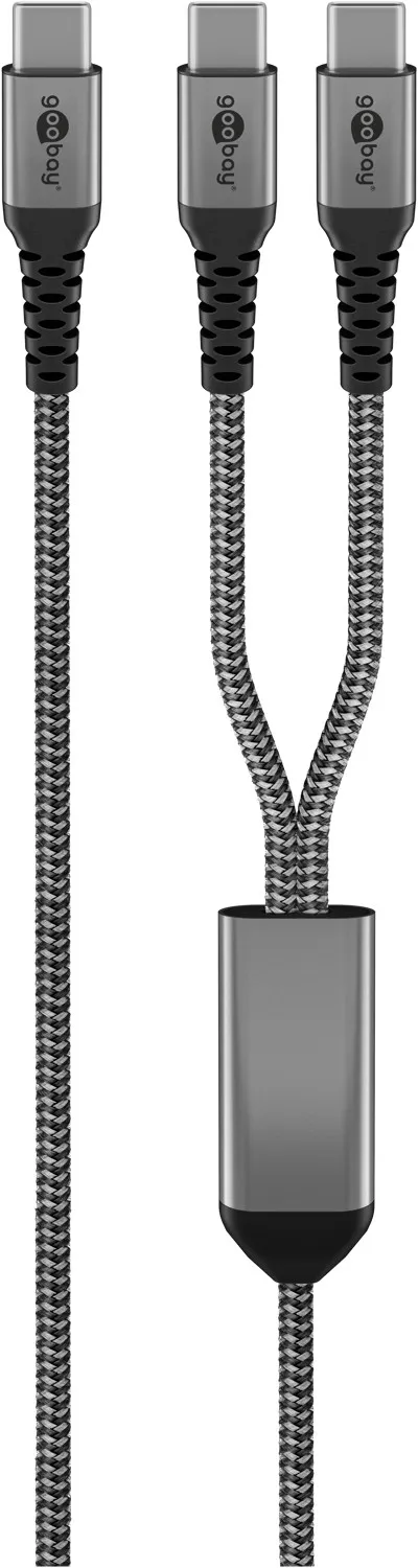 USB-C-Textilkabel, 60 W, Power Delivery, 1,5 m, schwarz;grau