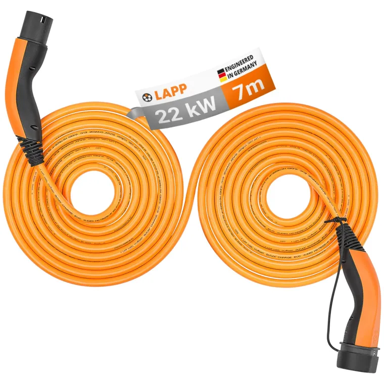 Selbstaufrollendes Ladekabel Typ 2, bis zu 22 kW, 7 m, orange
