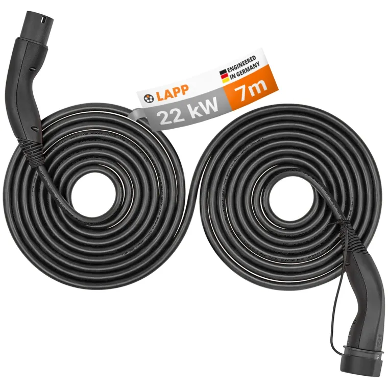 Selbstaufrollendes Ladekabel Typ 2, bis zu 22 kW, 7 m, schwarz