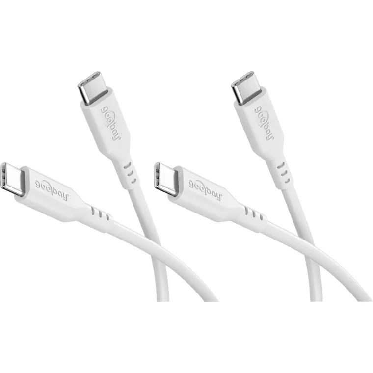 Set 2x USB-C-Silikonkabel, 1,5 m, weiß
