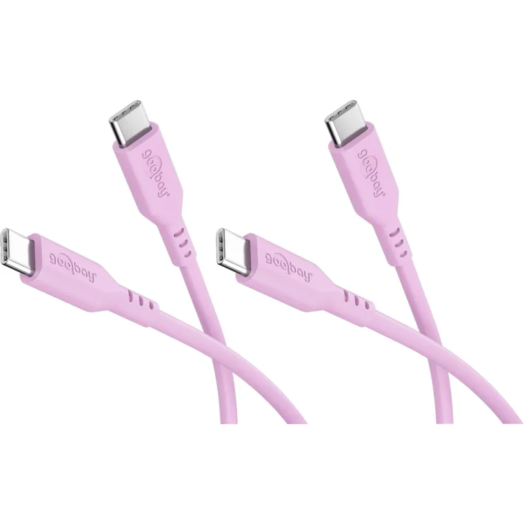 Set 2x USB-C-Silikonkabel, 1,5 m, pink
