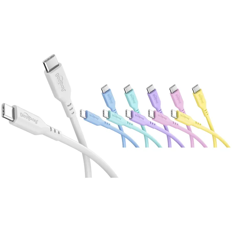Pastel Power Pack Set 6x USB-C-Silikonkabel, 1,5 m, weiß, blau, türkis, lila, pink, gelb
