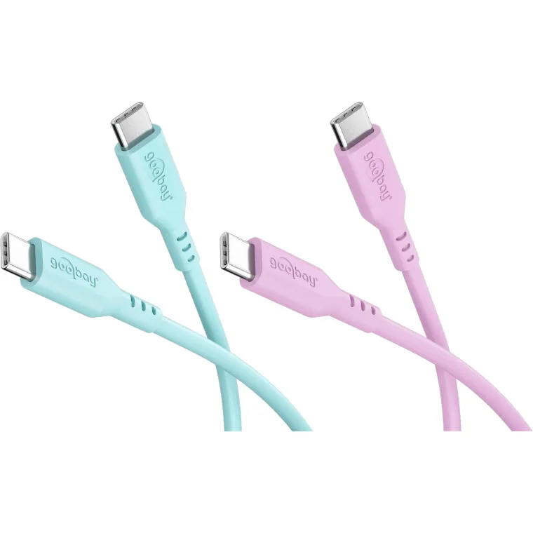 Coral Crush Set 2x USB-C-Silikonkabel, 1,5 m, türkis;pink