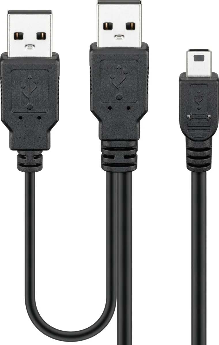 2in1-Kabel Mini-USB auf 2x USB-A, schwarz