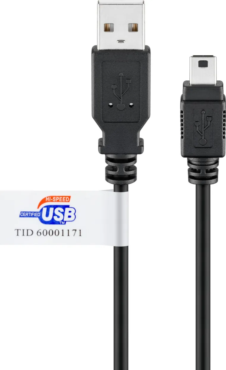 USB-A-auf-Mini-B-Kabel, zertifiziert, 1,8 m, schwarz