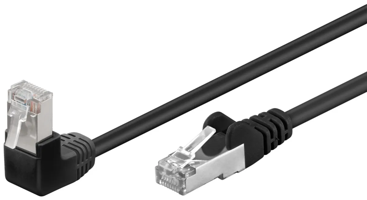 CAT 5e Patchkabel 1x 90° gewinkelt, F/UTP, schwarz