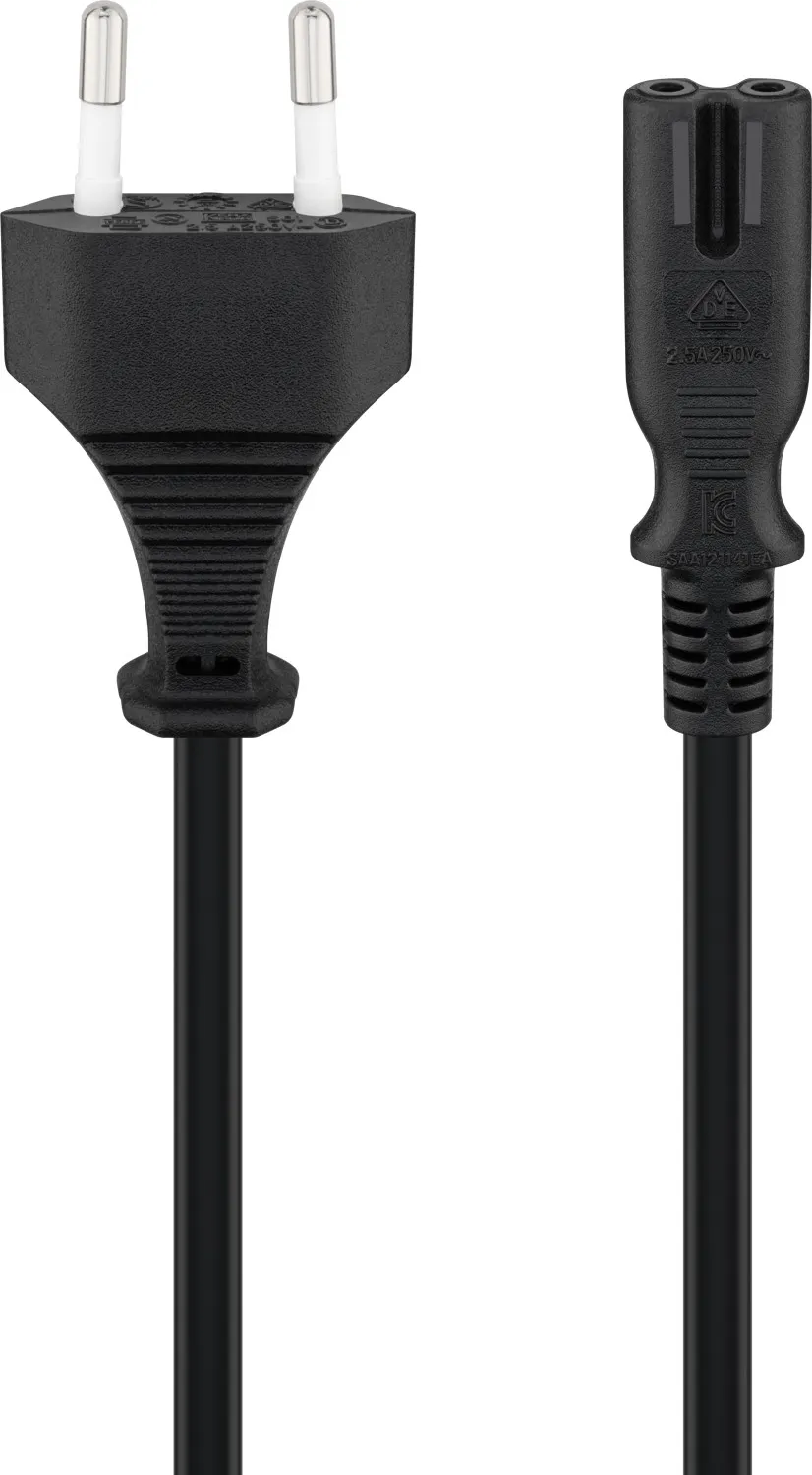 Anschlusskabel mit Eurostecker, 3 m, schwarz, (2*0,75 mm²)