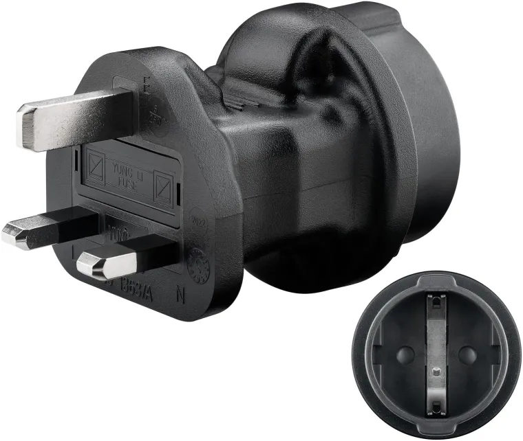 Reiseadapter Europa auf UK, schwarz