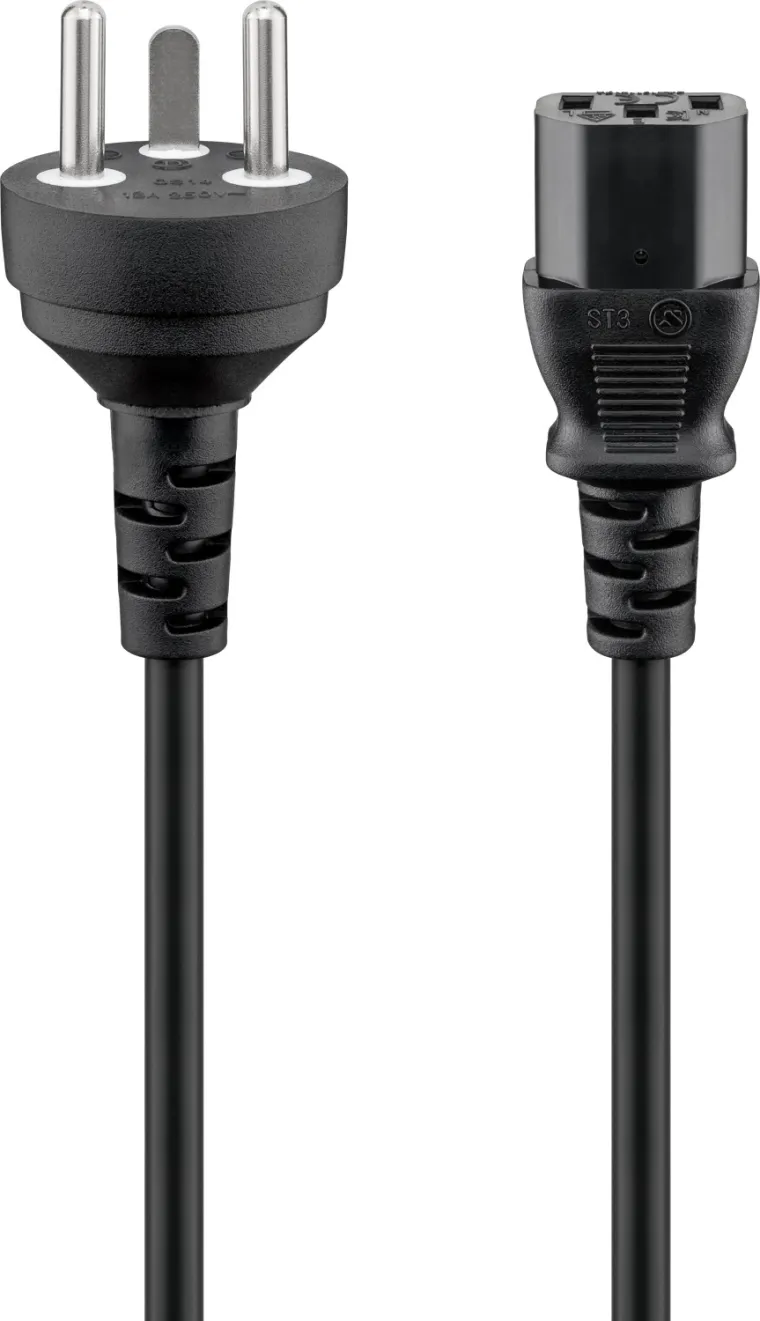 Kaltgerätekabel Dänemark Typ K, 2 m, Schwarz, (3*0,75 mm²)