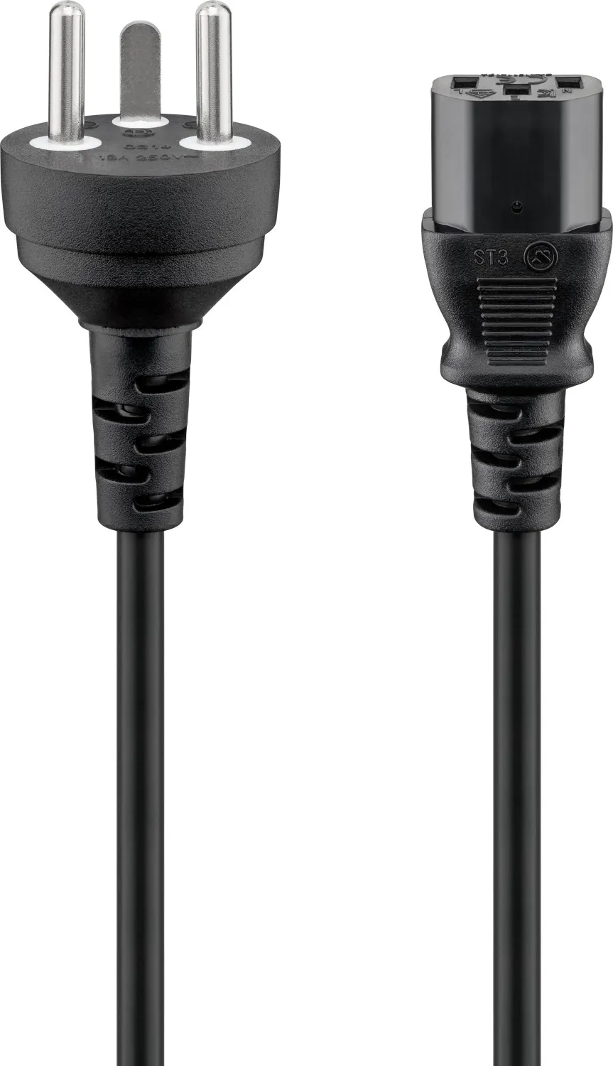 Kaltgerätekabel Dänemark Typ K, 2 m, Schwarz, (3*0,75 mm²)