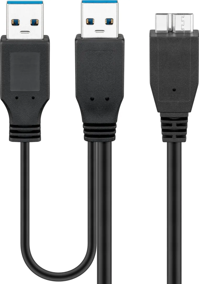 2in1-Kabel USB Micro-B auf 2x USB-A, 0,3 m, schwarz