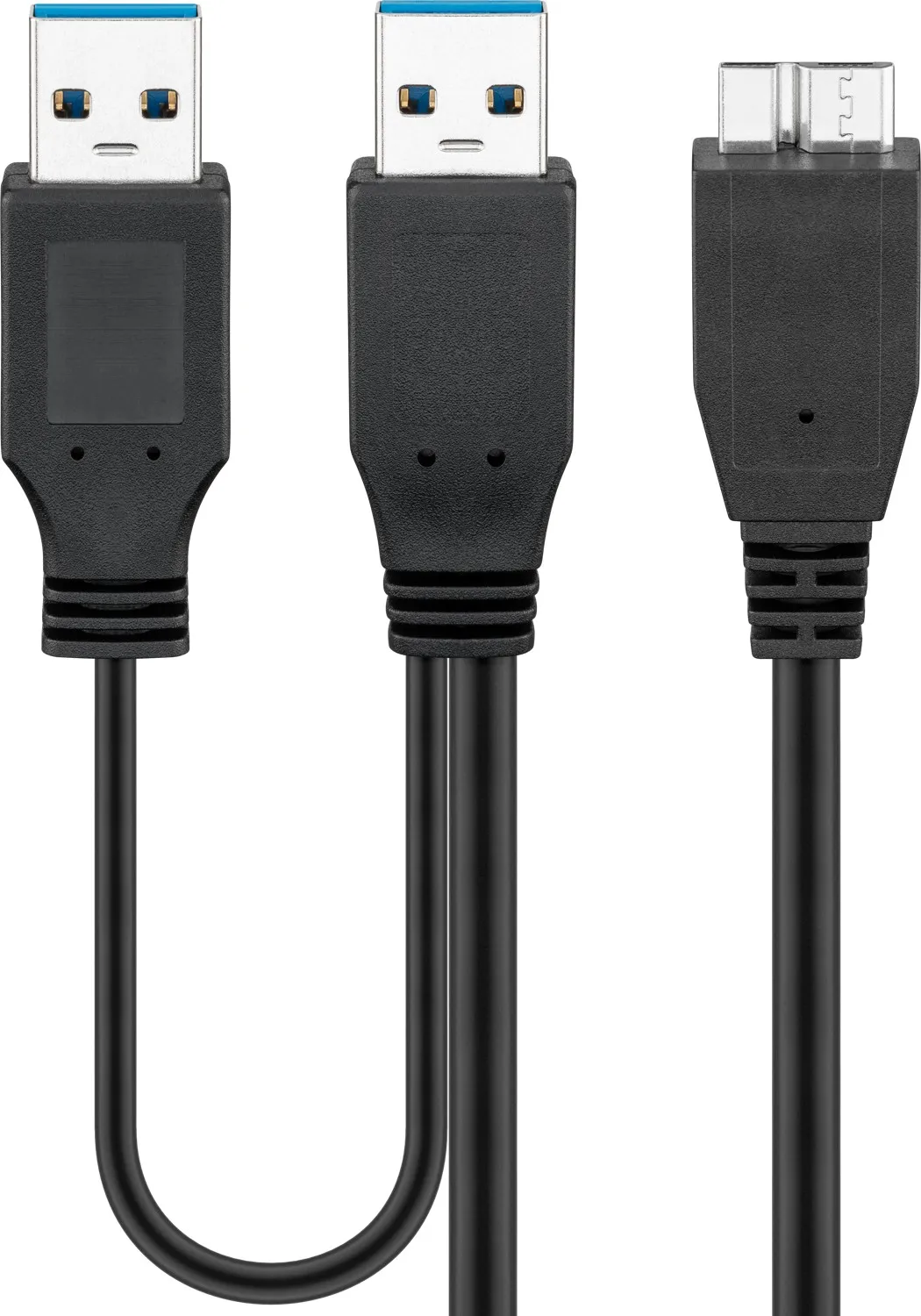 2in1-Kabel USB Micro-B auf 2x USB-A, 0,3 m, schwarz