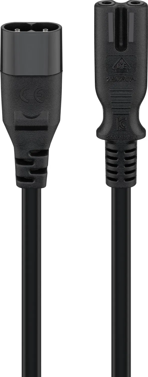 Verlängerungskabel C7/C8, 2 m, Schwarz, (2*0,75 mm²)