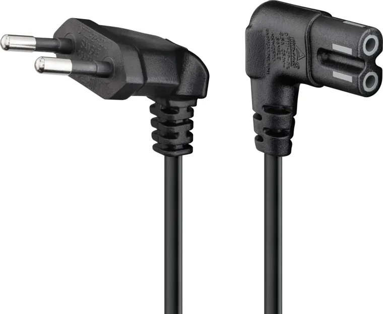 Anschlusskabel mit Eurostecker abgewinkelt, 3 m, schwarz, (2*0,75 mm²)