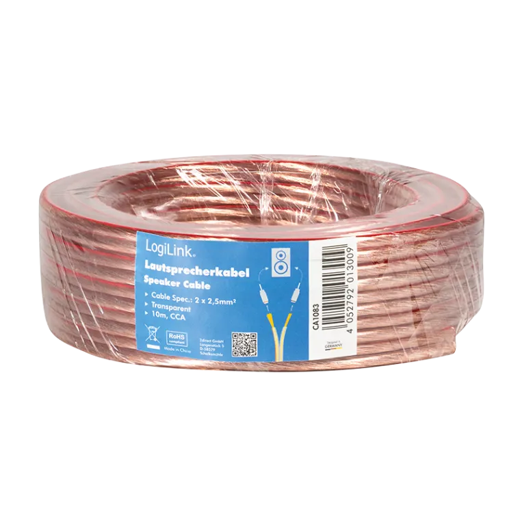 Audio-Lautsprecher-Installationskabel, 2x 2,5 mm², transparent, 10 m