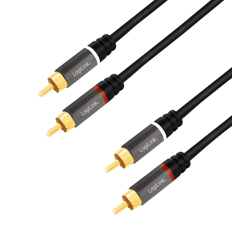 Audio-Kabel, 2x Cinch/M zu 2x Cinch/M, Metall, schwarz, 1 m