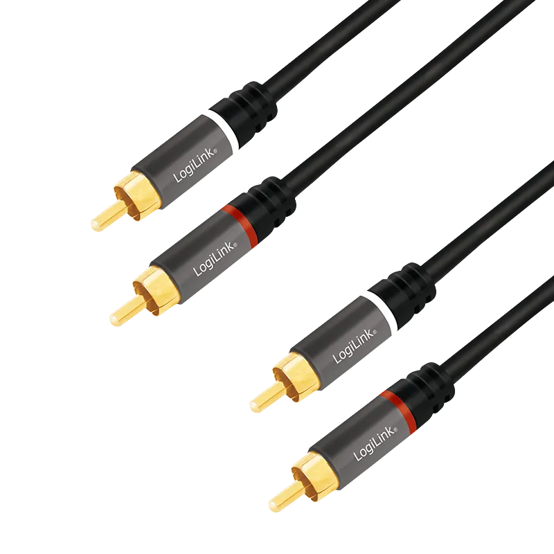 Audio-Kabel, 2x Cinch/M zu 2x Cinch/M, Metall, schwarz, 7,5 m