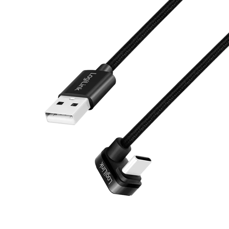 USB 2.0 Type-C-Gamingkabel, C/M 180° zu A/M, 480 Mbit/s, 60W, Alu, schwarz, 1 m