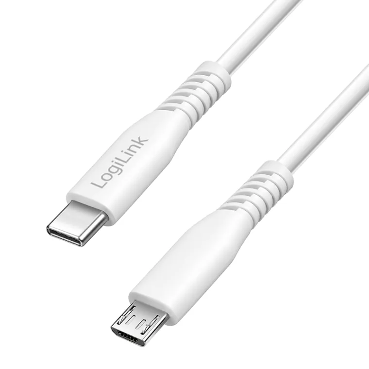 USB 2.0 Type-C-Kabel, C/M zu micro USB/M, 480 Mbit/s, 12W, weiß, 0,5 m
