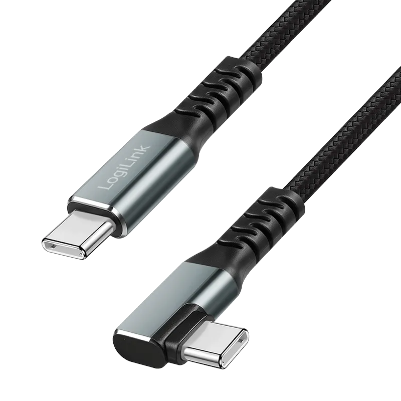 USB 3.2 Gen2 Type-C-Kabel, C/M 90° zu C/M, 10 Gbit/s, 100W, 4K, schwarz, 0,5 m