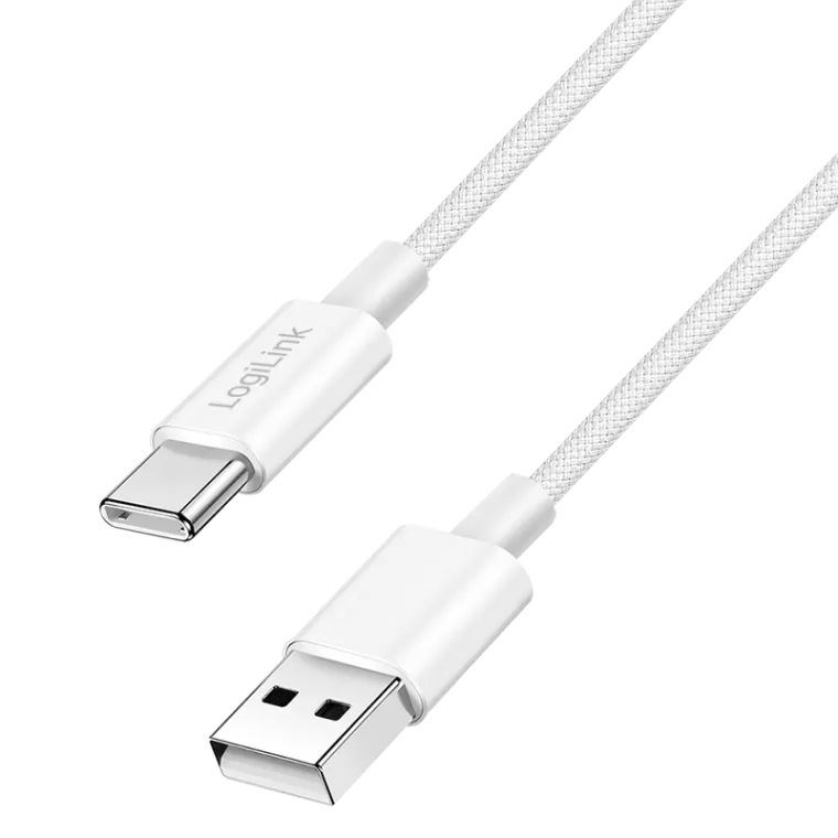 USB 2.0 Type-C-Kabel, A/M zu C/M, 480 Mbit/s, 60W, Nylon, weiß, 1,5 m