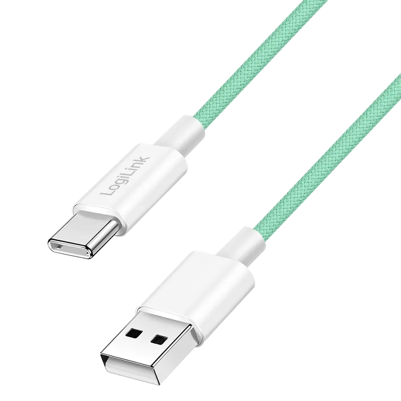 USB 2.0 Type-C-Kabel, A/M zu C/M, 480 Mbit/s, 60W, Nylon, grün, 1 m