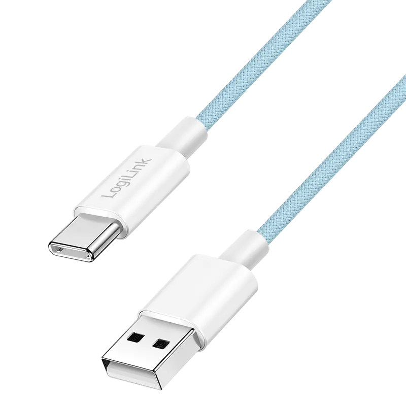 USB 2.0 Type-C-Kabel, A/M zu C/M, 480 Mbit/s, 60W, Nylon, blau, 0,5 m