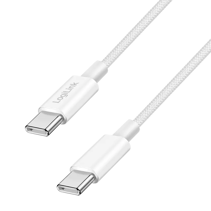 USB 2.0 Type-C-Kabel, C/M zu C/M, 480 Mbit/s, 60W, Nylon, weiß, 0,5 m