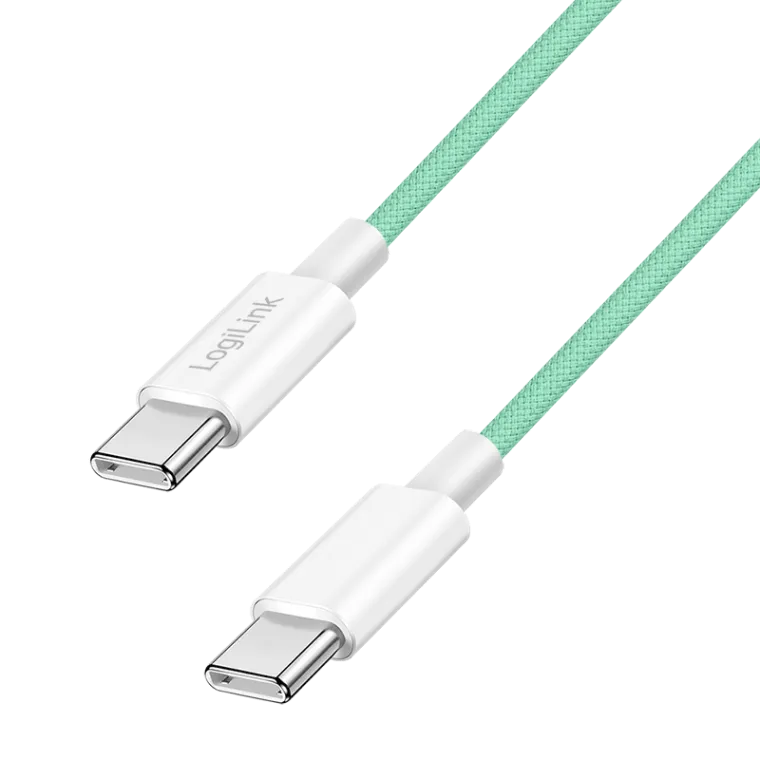 USB 2.0 Type-C-Kabel, C/M zu C/M, 480 Mbit/s, 60W, Nylon, grün, 0,5 m