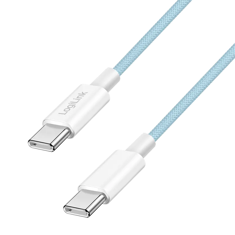 USB 2.0 Type-C-Kabel, C/M zu C/M, 480 Mbit/s, 60W, Nylon, blau, 1,5 m