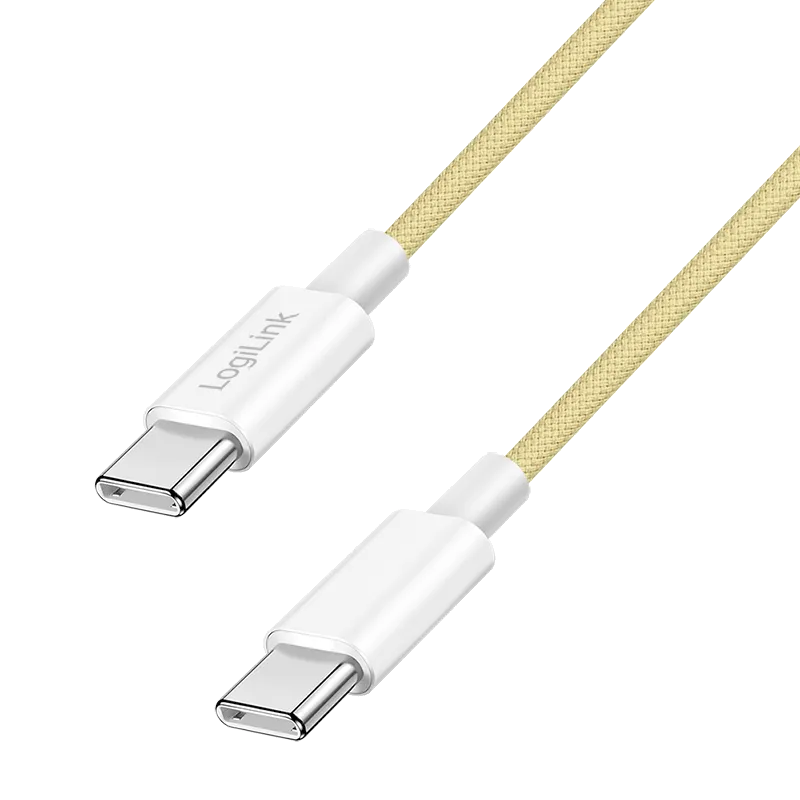 USB 2.0 Type-C-Kabel, C/M zu C/M, 480 Mbit/s, 60W, Nylon, gelb, 1 m