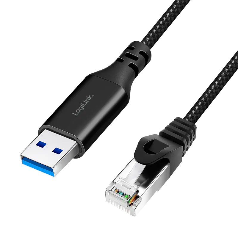 USB 3.0 Ethernet-Kabel, A/M zu RJ45/M, 1 Gbit/s, aktiv, schwarz/grau, 10 m