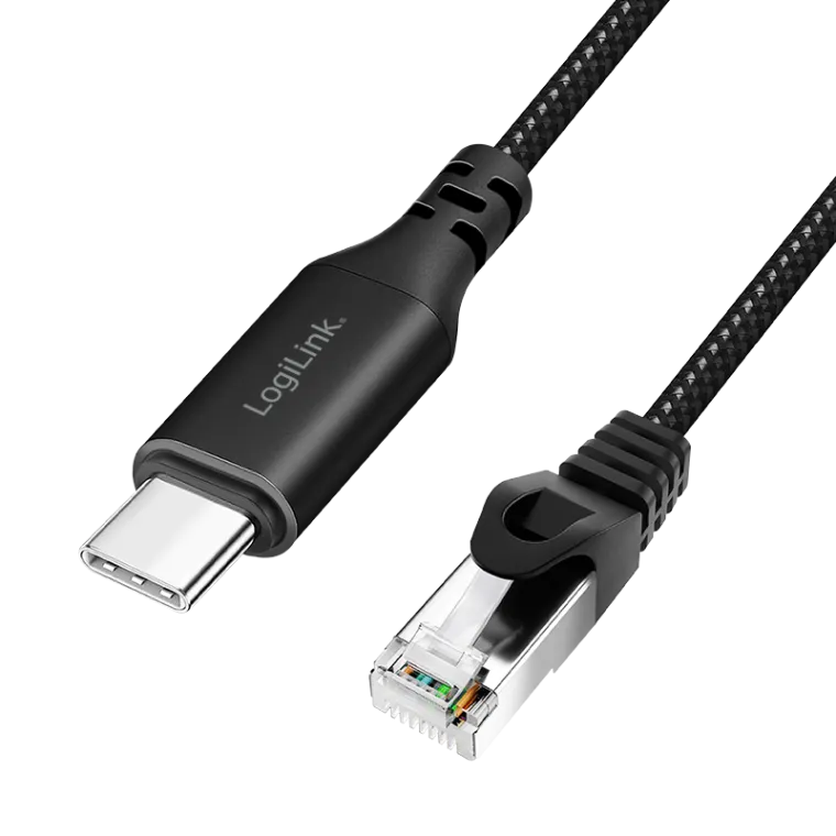 USB 3.2 Ethernet-Kabel, C/M zu RJ45/M, 1 Gbit/s, aktiv, schwarz/grau, 5 m