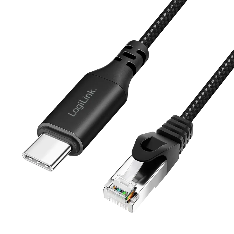 USB 3.2 Ethernet-Kabel, C/M zu RJ45/M, 1 Gbit/s, aktiv, schwarz/grau, 5 m
