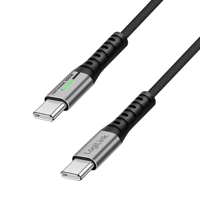 USB 3.2 Gen2x2 Type-C-Kabel, C/M zu C/M, 20 Gbit/s, 100W, 4K, LED, schwarz, 0,5 m