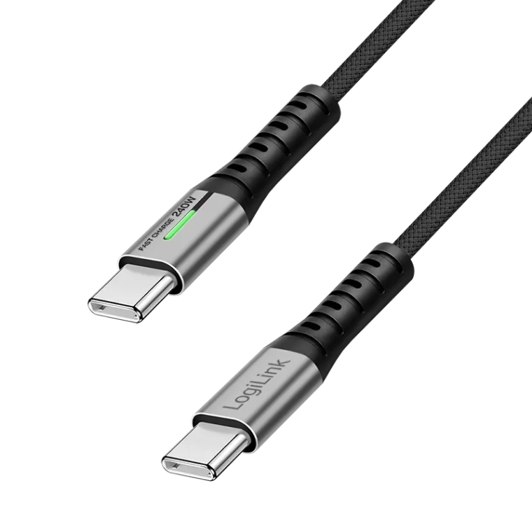 USB 3.2 Gen2x2 Type-C-Kabel, C/M zu C/M, 20 Gbit/s, 240W, 4K, LED, schwarz, 1 m