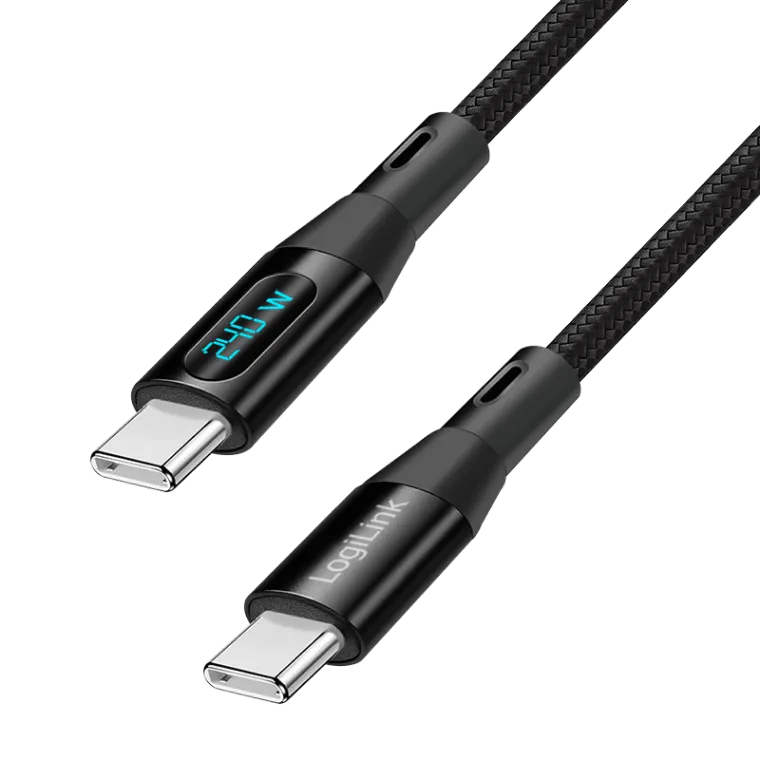 USB 2.0 Type-C-Kabel, C/M zu C/M, 480 Mbit/s, 240W, Display, Nylon, schwarz, 2 m