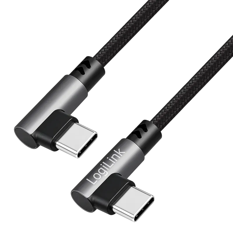 USB 2.0 Type-C-Kabel, C/M 90° zu C/M 90°, 480 Mbit/s, 100W, Metall, silber/schwarz, 1 m