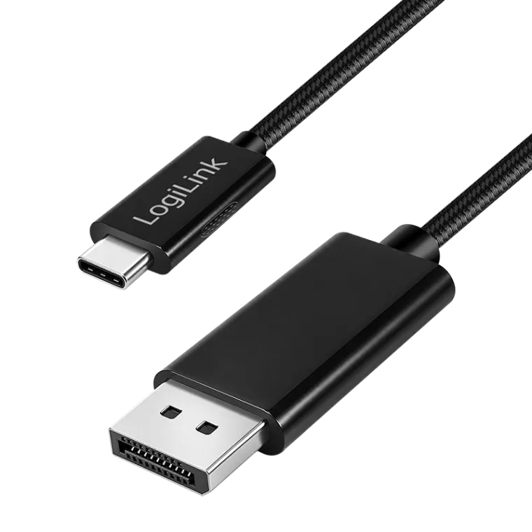 USB 3.2 Gen2 Type-C-Kabel, C/M zu DP/M, Bi-Direkt, 8K/60 Hz, Nylon, Metall, schwarz, 1,8 m