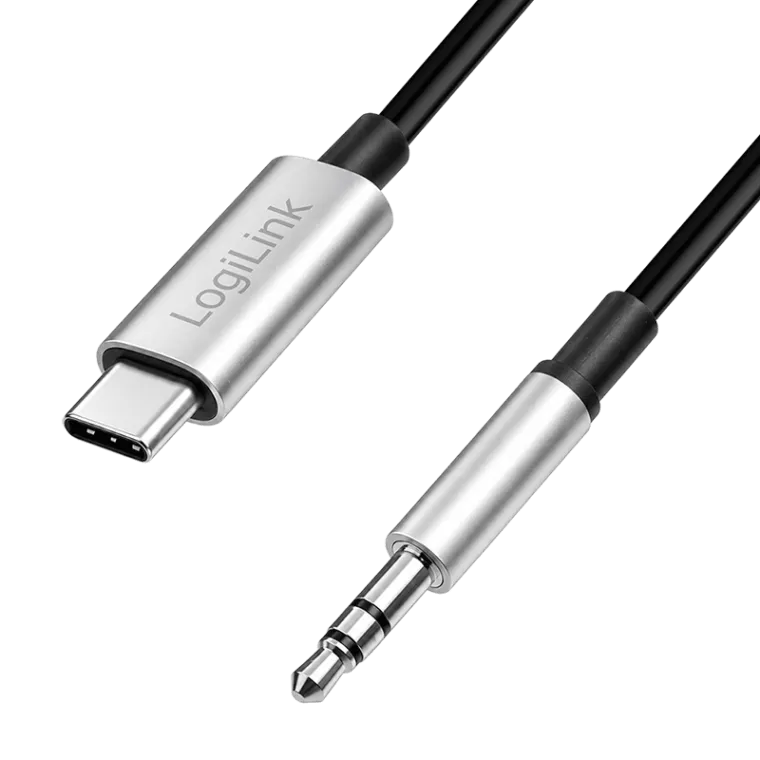 USB 2.0 Type-C-Kabel, C/M zu 3.5mm TRS/M, Stereo Audio, DAC, Alu, schwarz/silber, 1 m