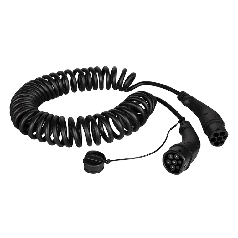 E-Auto-Ladekabel, Typ 2, 3-phasig, spiral, 32 A, 22 kW, 5 m